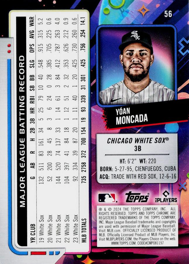 2024 Topps Chrome Cosmic Yoan Moncada #56 Chicago White Sox