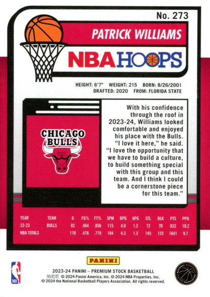2023 Panini Premium Stock Patrick Williams #273 Chicago Bulls