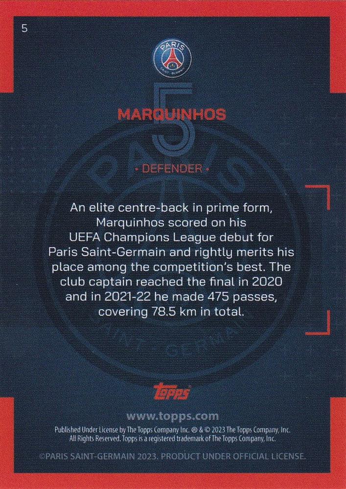 2022 Topps PSG Team Set Marquinhos #5 Paris Saint-Germain