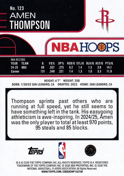 2025 Topps Hoops Amen Thompson #123 Houston Rockets