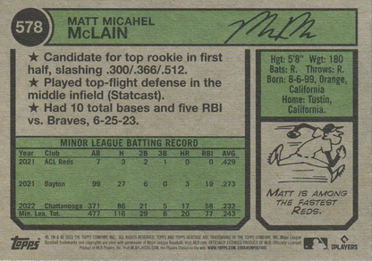 2023 Topps Heritage Matt McLain RC Cincinnati Reds #578