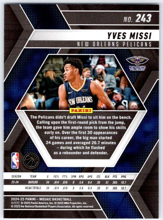 2024 Panini Mosaic Yves Missi RC #243 New Orleans Pelicans
