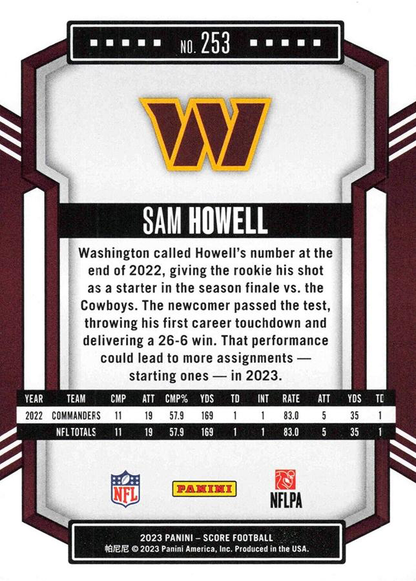 2023 Panini Score Football Sam Howell Washington Commanders #253