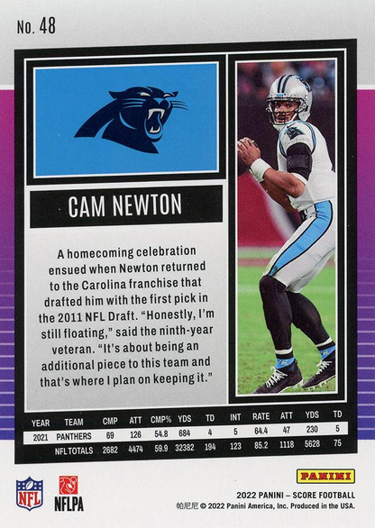 2022 Panini Score Cam Newton Carolina Panthers #48