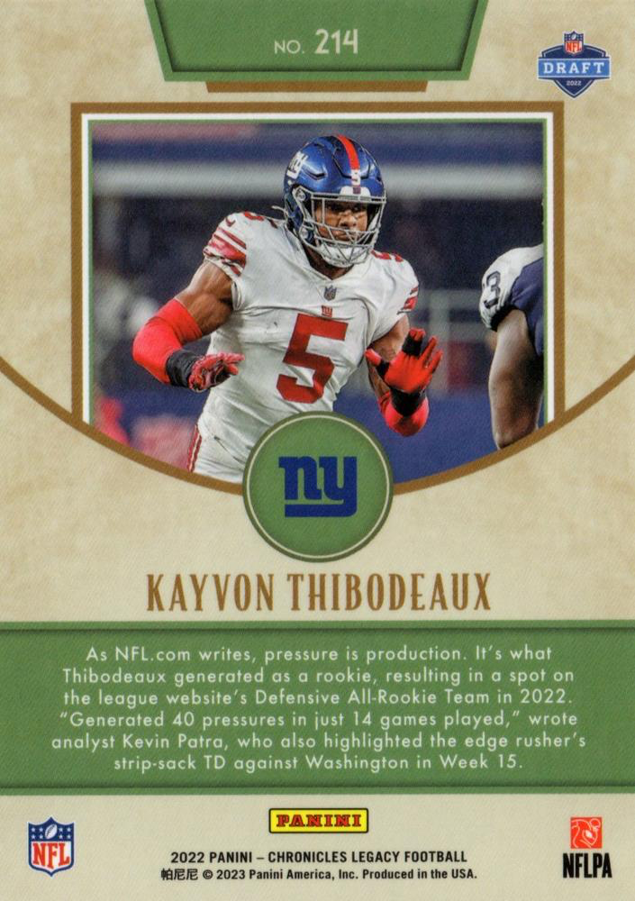 2022 Panini Chronicles Legacy Update RC Kayvon Thibodeaux #214 New York Giants