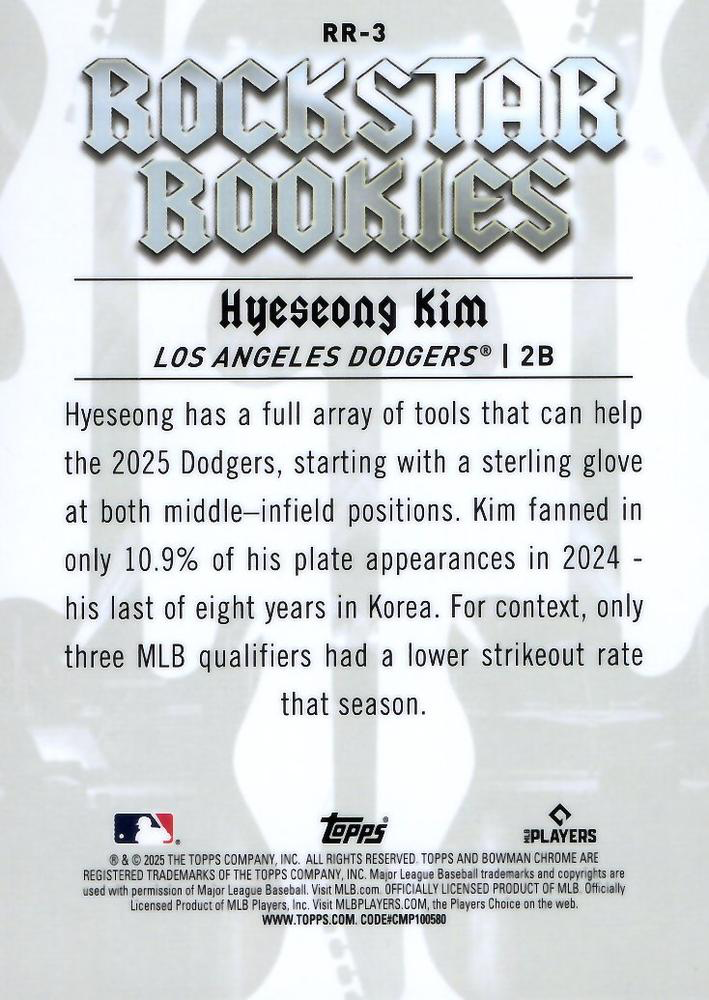 2025 Topps Bowman Rockstar Rookies Hyeseong Kim #RR-3 Los Angeles Dodgers