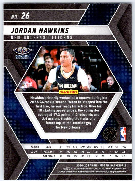 2024 Panini Mosaic Jordan Hawkins #26 New Orleans Pelicans