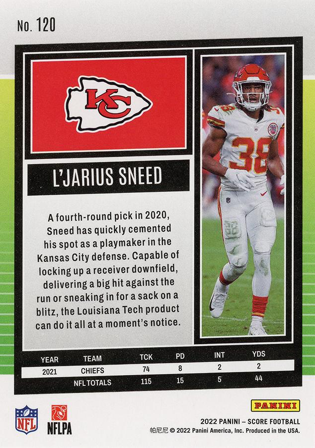2022 Panini Score L'Jarius Sneed Kansas City Chiefs #120