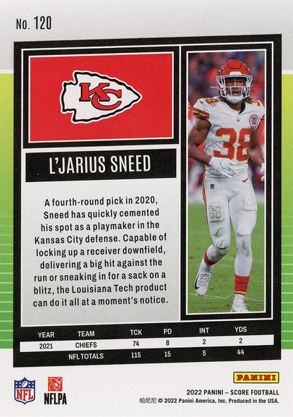 2022 Panini Score L'Jarius Sneed Kansas City Chiefs #120