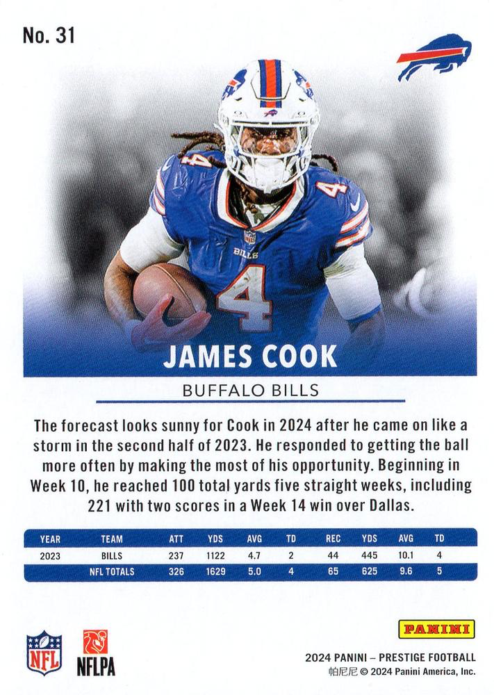 2024 Panini Prestige James Cook #31 Buffalo Bills