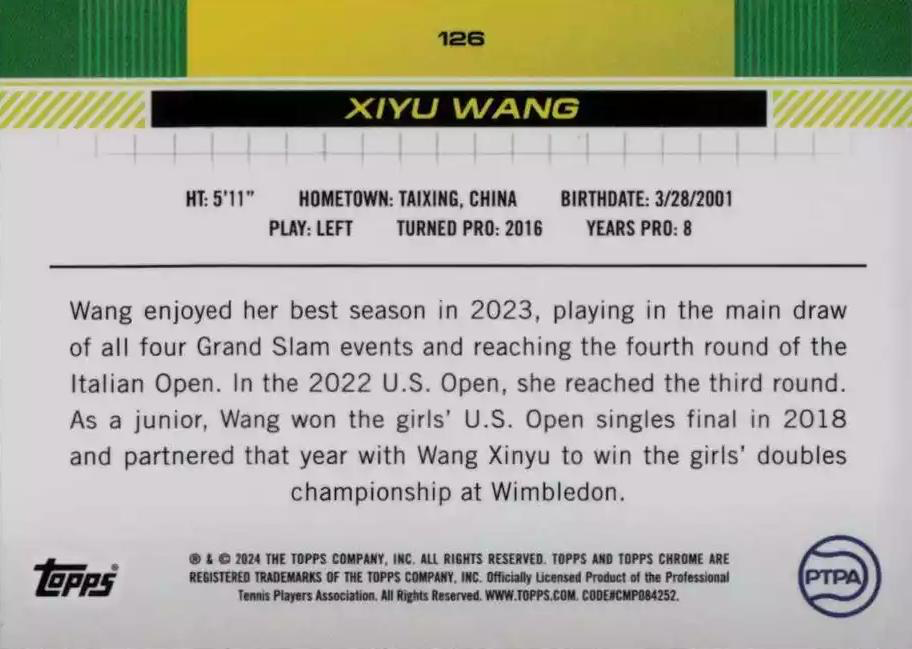 2024 Topps Chrome Tennis Xiyu Wang RC #126