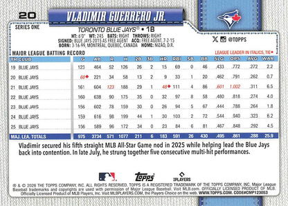 2026 Topps Series 1 Vladimir Guerrero Jr. #20 Toronto Blue Jays
