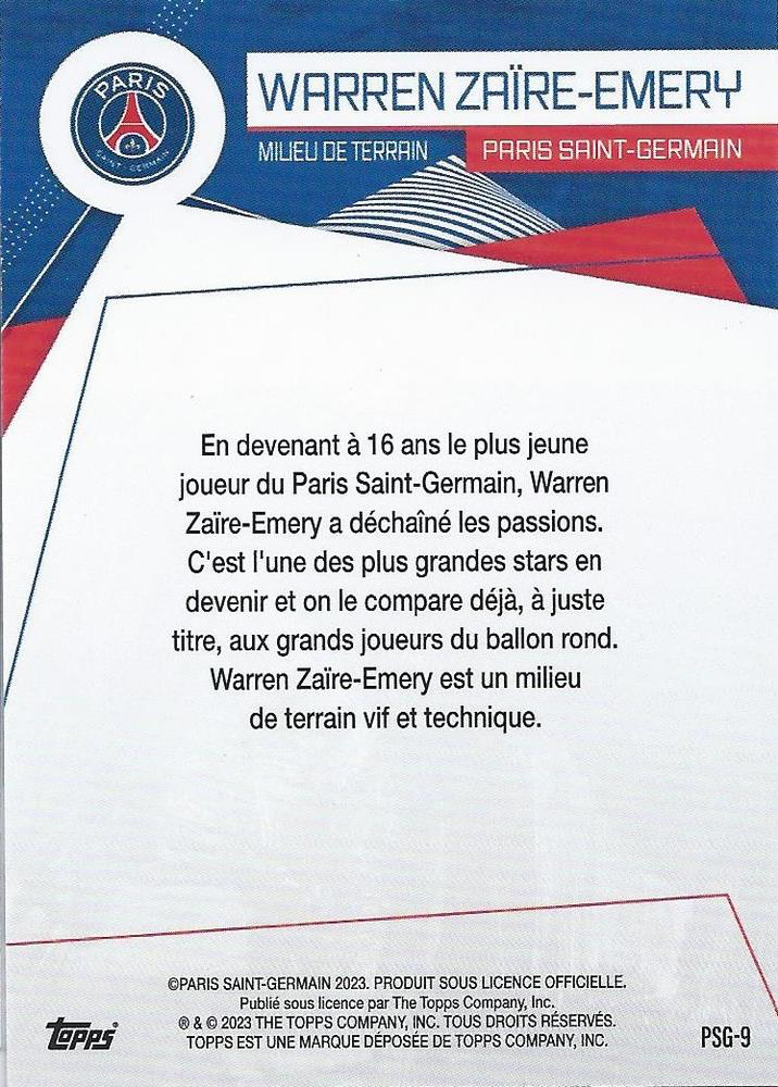 2023 Topps PSG Fan Set Warren Zaïre-Emery PSG-9 Paris Saint-Germain
