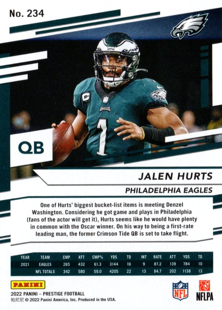 2022 Panini Prestige Jalen Hurts #234 Philadelphia Eagles