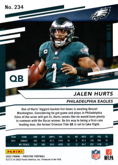 2022 Panini Prestige Jalen Hurts #234 Philadelphia Eagles