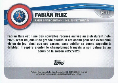 2022 Topps PSG Fan Set Fabián Ruiz #PA-11 Paris Saint-Germain