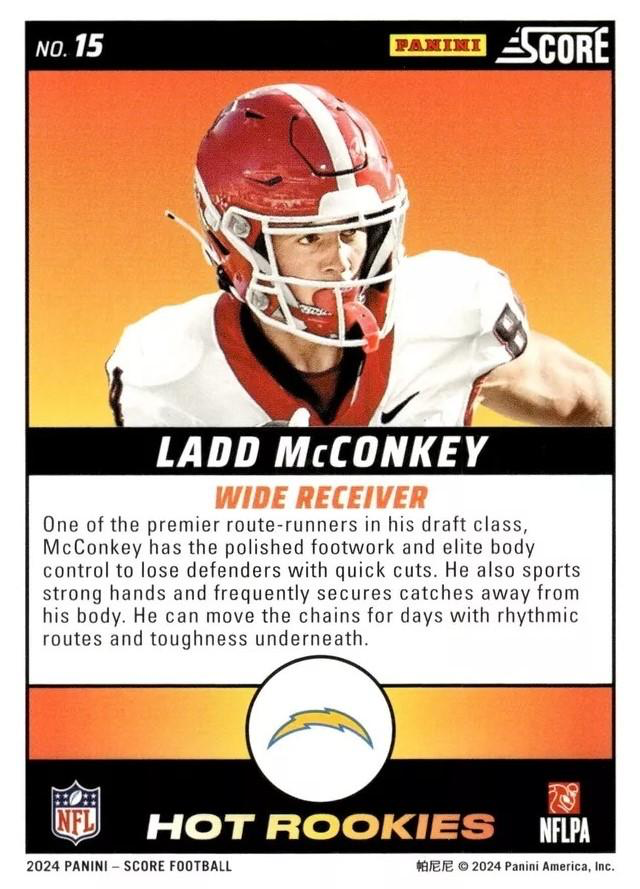 2024 Panini Score Football Hot Rookies Ladd McConkey Los Angeles Chargers #15 RC