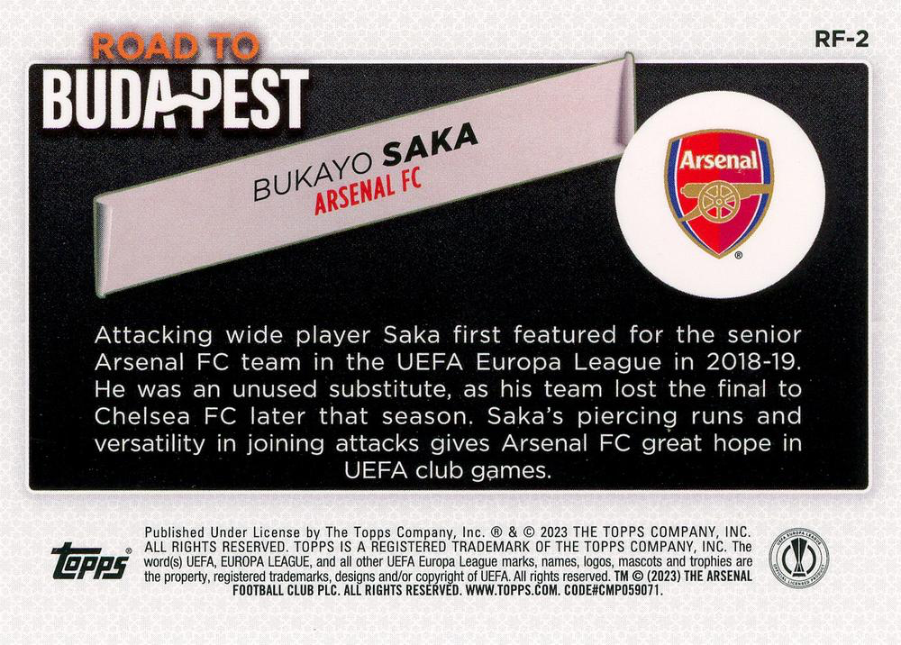 2022 Topps UCC Road to the Final Bukayo Saka RF-2 Arsenal FC