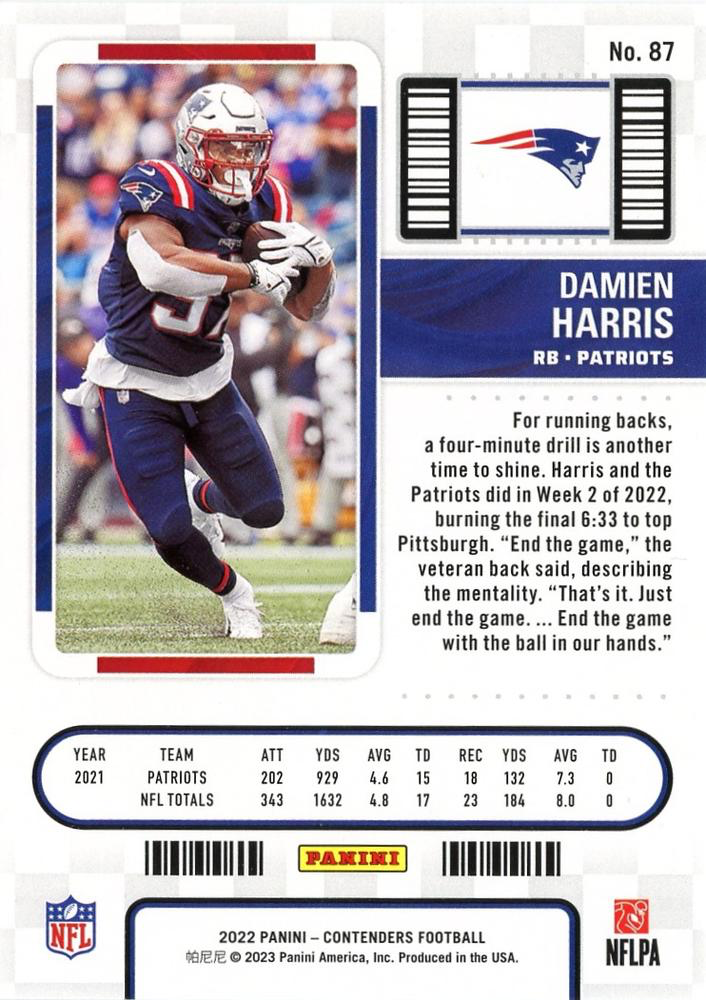 2022 Panini Contenders Damien Harris New England Patriots #87