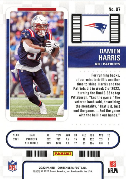 2022 Panini Contenders Damien Harris New England Patriots #87
