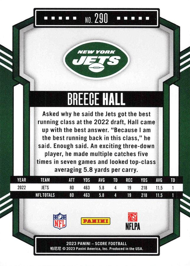 2023 Panini Score Football Breece Hall New York Jets #290