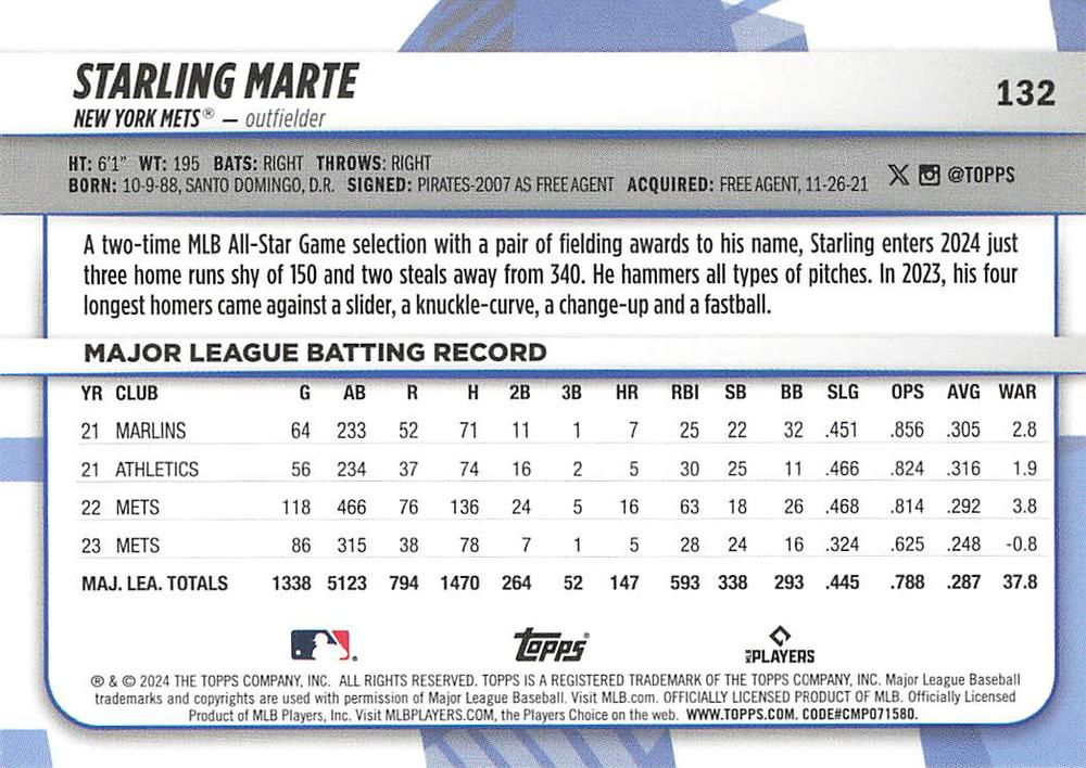 2024 Topps Big League Common Starling Marte New York Mets #132