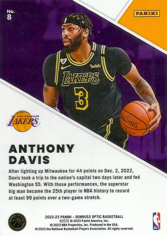 2022 Panini Donruss Optic Winner Stays Anthony Davis #8 Los Angeles Lakers