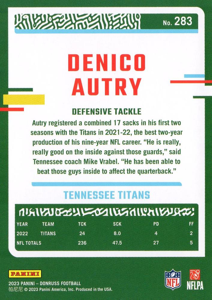 2023 Panini Donruss Denico Autry #283 Tennessee Titans