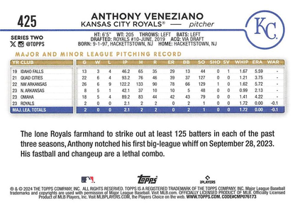 2024 Topps Series 2 Anthony Veneziano RC Kansas City Royals #425