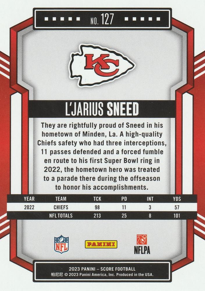 2023 Panini Score Football L'Jarius Sneed Kansas City Chiefs #127
