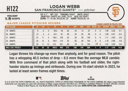 2024 Topps Holiday Logan Webb San Francisco Giants #H122