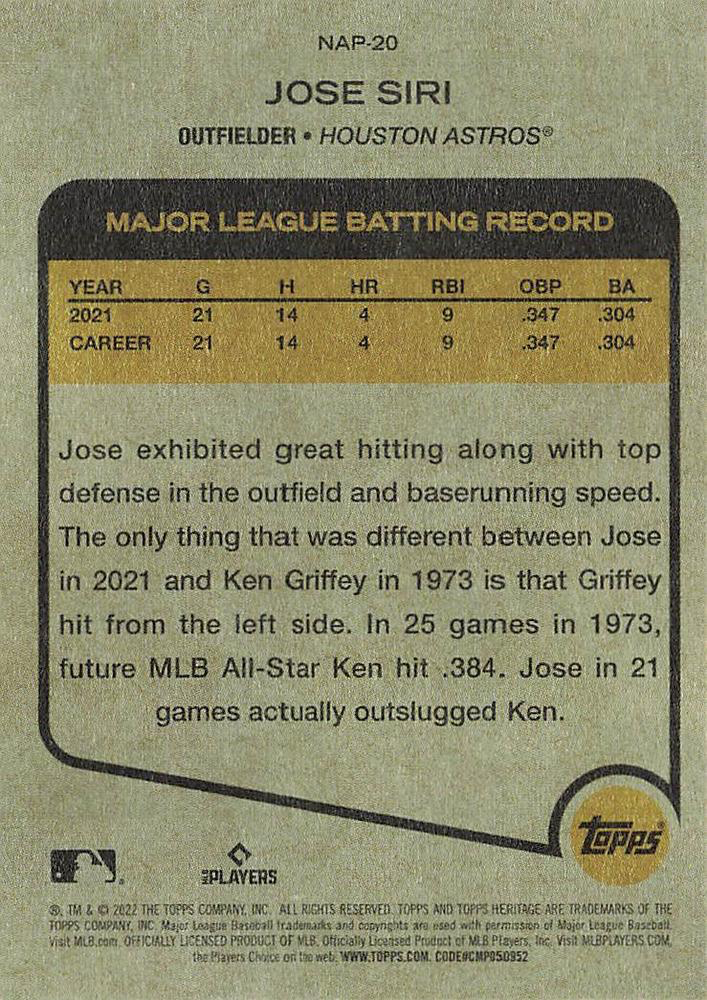 2022 Topps Heritage New Age Performers Jose Siri Houston Astros #NAP-20