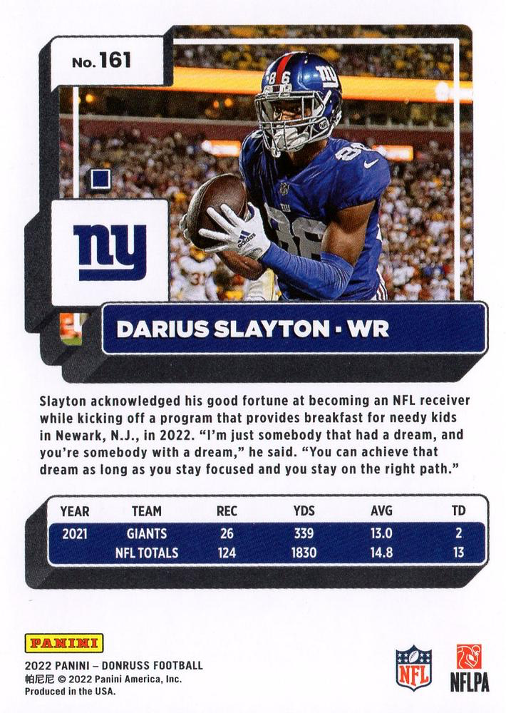 2022 Panini Donruss Darius Slayton #161 New York Giants