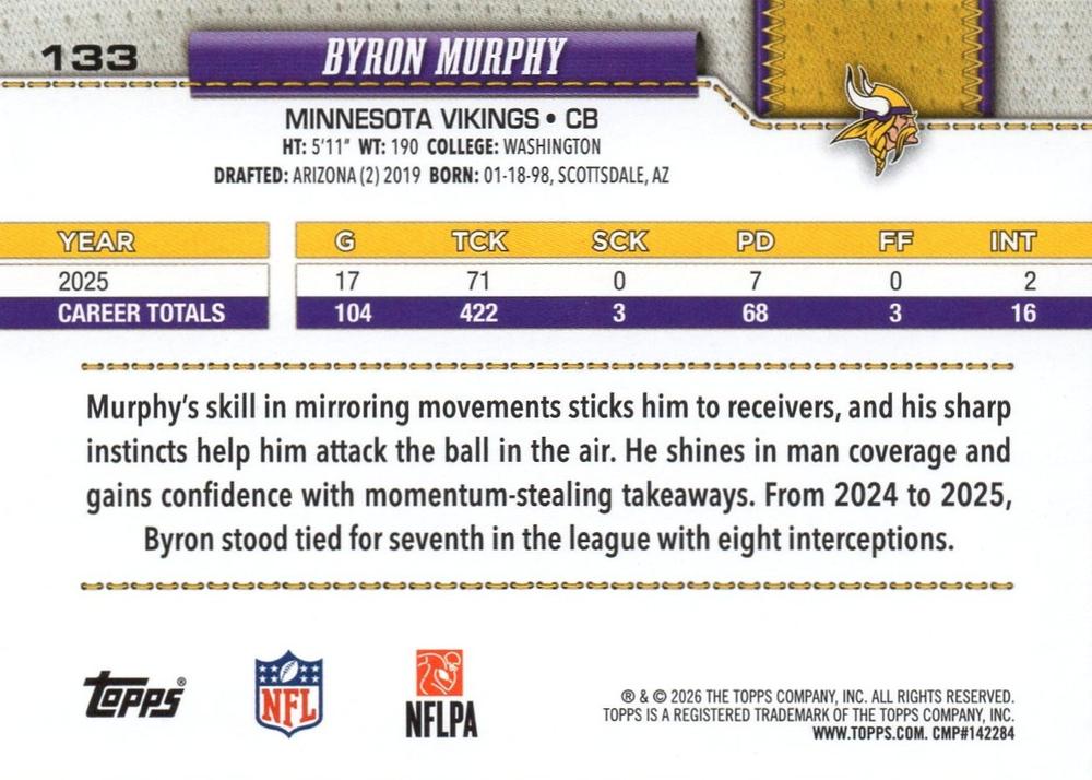 2026 Topps Flagship Byron Murphy #133 Minnesota Vikings