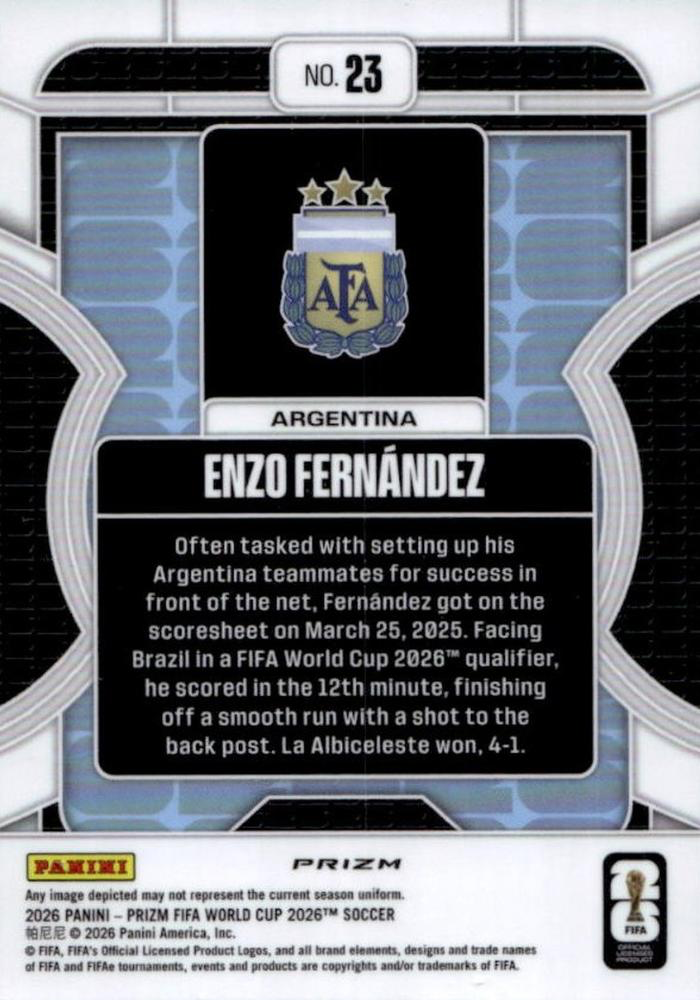 2026 Panini Prizm FIFA World Cup Phenomenon Enzo Fernandez #23 Argentine