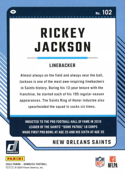 2024 Panini Donruss Rickey Jackson New Orleans Saints #102