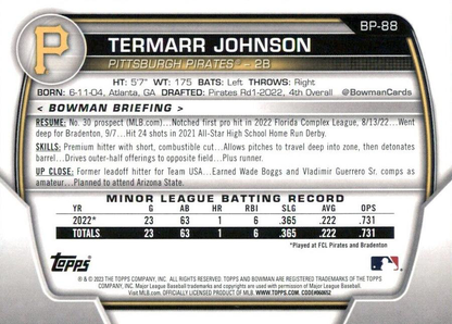 2023 Topps Bowman Paper Prospects Termarr Johnson Pittsburgh Pirates #BP-88