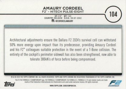 2024 Topps Chrome Formula 1 Amaury Cordeel F2C #104 HiTech Pulse-Eight