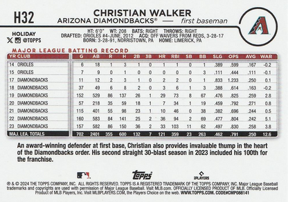 2024 Topps Holiday Christian Walker Arizona Diamondbacks #H32