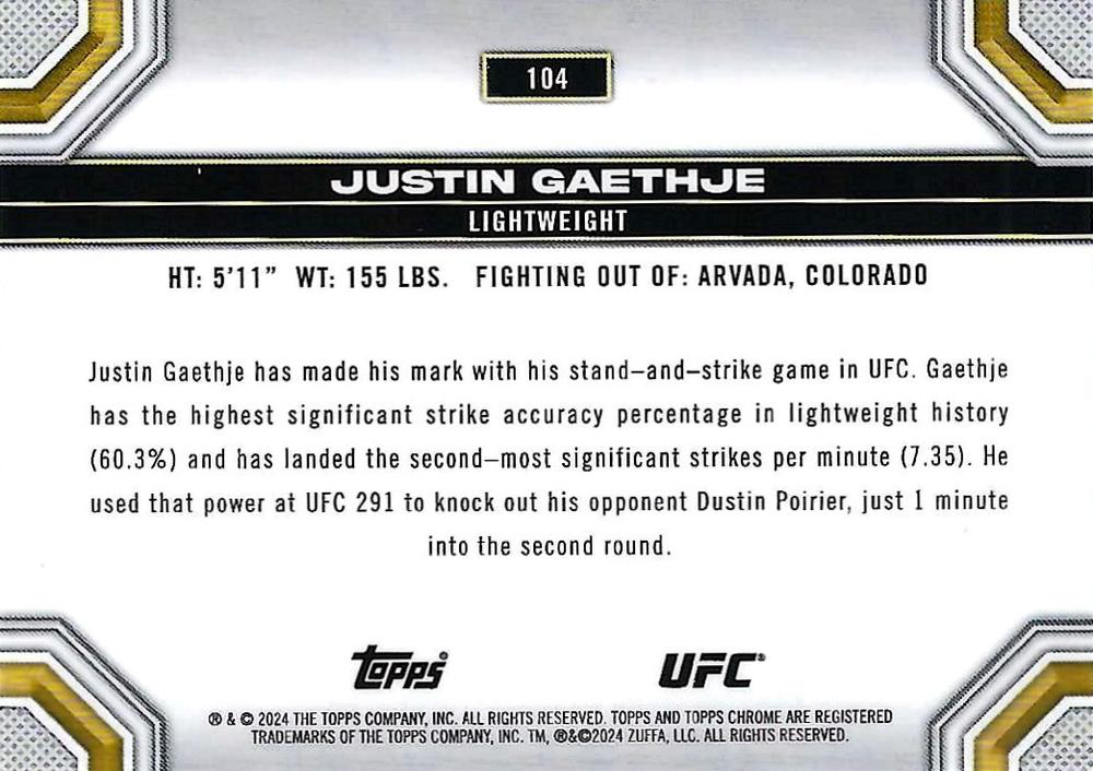2024 Topps Chrome UFC Justin Gaethje #104