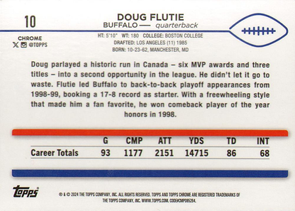 2024 Topps Chrome Football Doug Flutie #10 Buffalo Bills