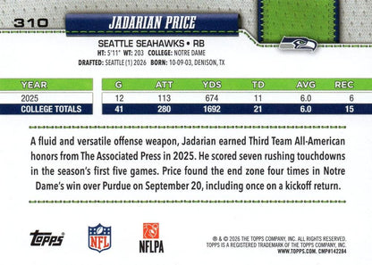 2026 Topps Flagship RC Jadarian Price #310 Seattle Seahawks