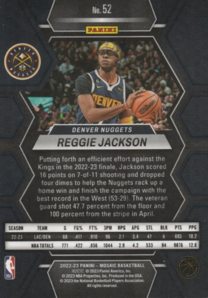 2022 Panini Mosaic Reggie Jackson #52 Denver Nuggets