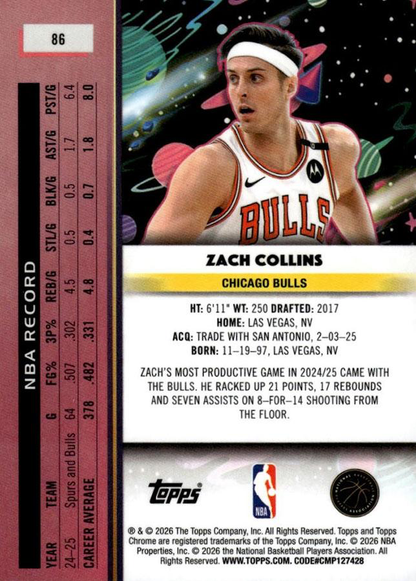 2025 Topps Chrome Cosmic Zach Collins #86 Chicago Bulls