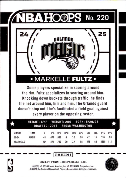 2024 Panini Hoops Markelle Fultz #220 Orlando Magic