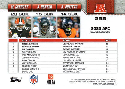 2026 Topps Flagship League Leaders Nik Bonitto / Danielle Hunter / Myles Garrett #288