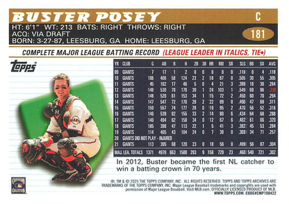 2025 Topps Archives Buster Posey #181 San Francisco Giants