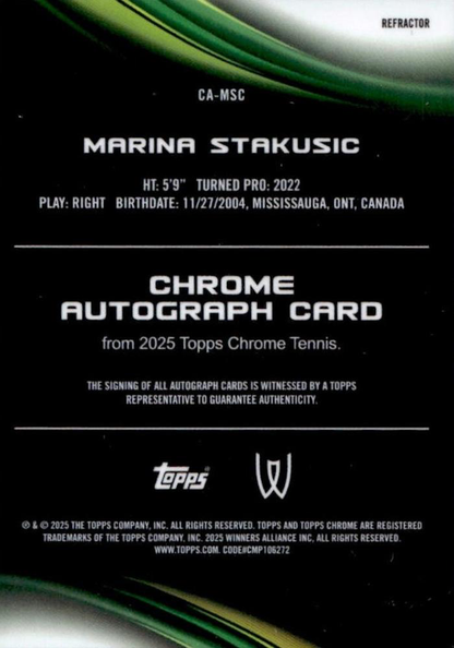 2025 Topps Chrome Tennis Refractor Autograph Marina Stakusic #CA-MSC