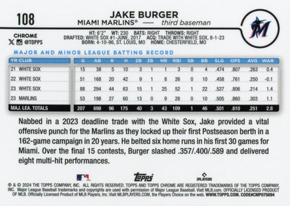 2024 Topps Chrome Jake Burger Miami Marlins #108