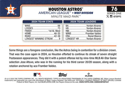 2025 Topps Series 1 Team Card Houston Astros #76